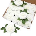 25Pcs Real Touch Fake Foam Roses White,Faux Artificial Flowers Roses Foam Roses DIY Flowers Artificial Roses with Stems for Wedding Bouquets,Mother's Day,Valentines Day,Christmas Roses Decorations