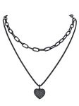 Black Initial Pendant Necklace Heart Paperclip Chain Womens Layered Necklace
