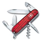 Victorinox Spartan Swiss Army Knife, Camping Pocket Knives, Medium, Multi Tool, 12 Functions, Blade, Bottle Opener, Red Transparent