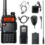 BAOFENG 5RX 5W 1800mAh Handheld Ham Radio Baofeng UV-5R Upgraded Two Way Radio 144-148Mhz,430-450Mhz Walkie Talkies with Extra 3800mAh Battery,High Gain Antenna,Hand Mic,Earphone and Programming Cable