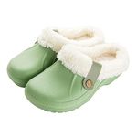 MoneRffi Unisex Fur Lined Clogs Winter Warm Waterproof Slippers Non Slip Cozy House Slippers Garden Shoes Mules Pantouffle Pour Femme Homme Green