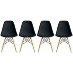 Nicer Furniture Eames Style Side Chair with Natural Wood Legs Eiffel Dining Room Chair - Set of 4 (Black)