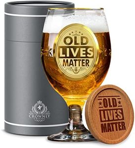 CROWNLY CRYSTAL® Old Lives Matter Retirement Gifts for Men and Women Beer Glass Birthday Gifts Uncle Gifts for Grandpa Gifts for Dads Gifts for Older Women 60th Birthday Gifts for Grandma Gifts