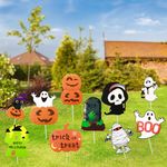 Halloween Yard Decorations Outdoor Décor, 10PCS Halloween Yard Signs Set of Pumpkin Monster, Scarecrow Trio, Ghosts, Mummy, Black Cat (Cartoon 10PCS)