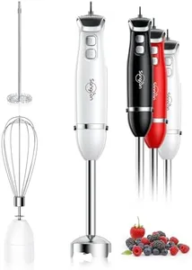 Sangcon Immersion Blender Handheld, 3-in-1 Hand Blender Electric, 400W Handheld Blender, Stainless Steel Blade Stick Blender with Whisk, Milk Frother Attachments - White