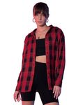 DIMPY GARMENTS Plaid Print Boxy | Loose Fit Cotton Oversized Women Long Shirt (Medium, Red, Black)