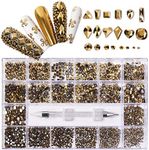 Nail Rhinestones Kit, Nail Art Decorations with Wax Pencil Flat AB Rhinestones Kit DIY Crafts Gemstones for Nail, Shoes, Clothes, Jewels (600 Gold diamonds + 2500 flat rhinestones)