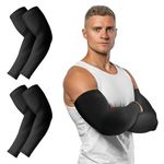 Desoto Arm Sleeves 2 Pairs Large Size Arm Warmers UV Protection Stretchy Anti-slip,Compression Sleeves to Cover Tattoo Men Women for Basketball Running Cycling Gardening(2 Pairs Black)