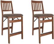 MECO Stakmore Premium Solid Wood Dining Table Counter Stools Set with Fabric Padded Upholstered Seat and Steel Folding Mechanism, Espresso