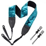 Padwa Lifestyle Velvet Camera Strap - 2" Wide Full Grain Cowhide Head Camera Straps for Men & Women Photographers, Complimentary 2 Pcs Quick Release Compatible All Cameras、Binoculars - Peacock Blue
