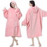 Mokani Wearable Blanket Hoodie, Oversized Flannel Sherpa Blanket Sweatshirt Warm Cozy Hoodie Blanket with Elastic Sleeves and Giant Pocket for Adults, One Size Fits All, Pink