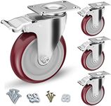 Casters Set of 4 Heavy Duty - Caster Wheels 5 Inch, CLOATFET Locking Casters, Swivel Casters with Brake (Top Plate), Double Ball Bearing Non Marking Castor Wheels for Cart Furniture Workbench