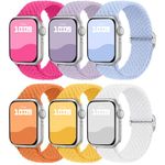 6 Pack Braided Solo Loop Compatible with Apple Watch Band 38mm 40mm 41mm 42mm 44mm 45mm 46mm 49mm Women Men, Stretchy Elastic Straps Wristband for iWatch Series SE 10 9 8 7 6 5 4 3 2 1, Ultra, Ultra 2