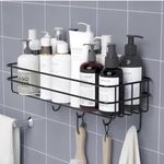 RERANT Self-Adhesive Bathroom Shelf with Hooks - Space-Saving Wall Mounted Shelf for Bathroom Essentials - Durable, No-Drill Required - Sleek Design. (Pack of 1)