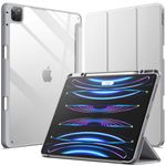 JETech Case for iPad Pro 12.9-Inch (2022/2021/2020/2018) with Pencil Holder, Clear Transparent Back Shell Slim Stand Shockproof Tablet Cover, Auto Wake/Sleep (Silver)