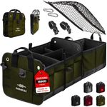 DURABLEZ Large Car Trunk Organizer - Trunk Storage - Modular Detachable Configurable Collapsible - for SUV Minivan Truck Sedan Van - 3 Compartment XL, Military Green