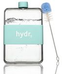 hydr™ Flat Water Bottle For Purse & Flexible Cleaning Brush | BPA Free Square Water Bottle | Leak/Drop Proof Slim Water Bottles For Travel, small water bottle (Lake blue)