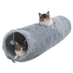 PAWZ Road Plush Cat Tunnel 46"(L) Dia 12", Straight Shape Cat Play Tube Collapsible for Indoor Cats,Kitties, Rabbit and Small Puppy, Grey