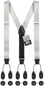 HOLD'EM 100% Silk Suspenders Men Y-Back Fancy Solid Button End-Gray XL