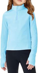 Haloumoning Girls Half Zip Pullover Sweatshirt Long Sleeve Workout Shirts Mock Neck Athletic Cropped Tops, Blue, 9-10 Years