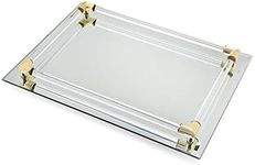 STUDIO SILVERSMITHS Mirror Tray Vanity Tray Serving Tray with Crystal Border - 9" x 14"