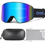 Odoland Ski Mask Kit, Wide View Cylindrical Snowboard Mask Anti-Fog UV Protection, Ski Goggles for Men and Women, Frames Black + Blue Lens VLT15%