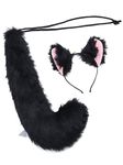 Soul Young Faux Fur Cat Ears Furry Wolf Fox Long Tail Costume Halloween Party Animal Cosplay Set(One Size,Black)