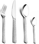 HaWare 24 Pieces Cutlery Set, Stainless Steel Hammered Square Edge Knife Fork Spoon, Flatware Silverware Sets Service for 6, Mirror Polish & Dishwasher Safe, Home/Kitchen/Party