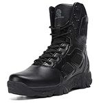 derlychug Men's Military Tactical Desert Combat Boots Side Zipper Leather Army Style Combat Boots(Black 47)