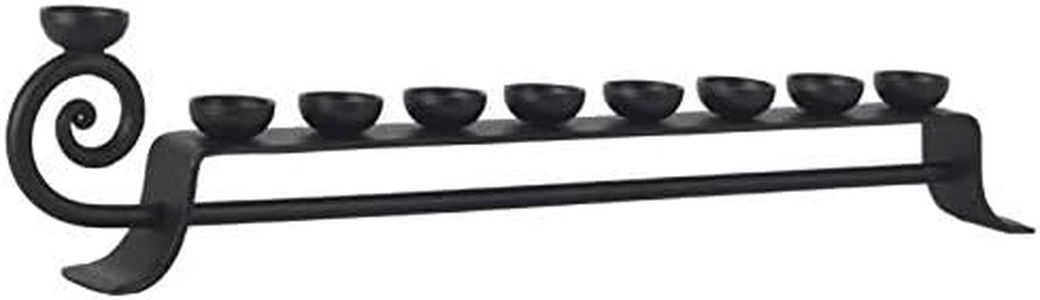 RTZEN Judaica - Wrought Iron Hanukkah Menorah, Handmade, 9 Cups, Israel Décor, for All 8 Nights of Chanukah, Unique Elegant Design (Black)