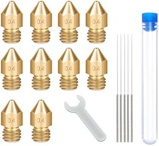 Lokkr 3D Printer Brass Extruder Nozzles Set, 10PCS Brass 0.4MM MK8 Nozzles, 5PCS 0.4MM Nozzles Cleaning Needles with Wrench for Makerbot, E3D, Creality CR-10/Ender 3/3 V2/3 S1/5/, Prusa i3