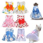 KATOLK 6 Pieces Dog Dresses for Small Dogs Girls, Cute Princess Puppy Kitten Dog Dresses with Flowers and Bowknot for Pet Dogs Cats, Small Dog Outfits Female Pet Skirts Clothes for Chihuahua Yorkies