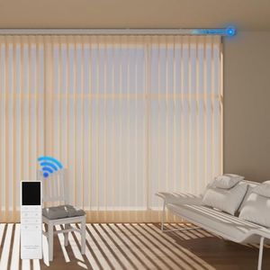 Blindify Motorized Sheer Vertical Blinds with Remote, Light Filtering Vertical Blind Sliding Door Blinds Remote Control Blinds for Sliding Glass Door Customize, Coffee