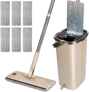 MASTERTOP Mopa Microfibre con Cubo Escurridor, Mopa Fregona Plana con Manos Libres, Trapeador Giratorio 360° con Cubo Sistema Autolimpieza para Lavado de Suelos Secos y Húmedos + 6 Almohadillas