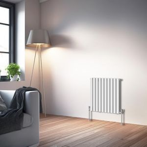 NRG White Oval Radiator Horizontal 600x590mm Single Panel Central Heating Radiators Perfect for Bathrooms Kitchen Living Room