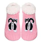 ZYZX Cat Fuzzy Slipper Socks with Grips Winter Non Slip Fleece-lined Fluffy Cute Fuzzy Socks Cozy Soft Funny Warm House Socks Gifts