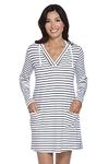 Coolibar UPF 50+ Women's Catalina Beach Cover-Up Dress - Sun Protective, White/Navy Stripe, Large