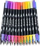 Art-n-Fly Dual Tip Brush Pens Set - 25 Adult Colored Markers for Calligraphy, Drawing, Journaling - Fine Tip Felt Ink - Beginner or Professional