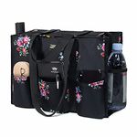 TOPDesign Utility Water Resistant Tote Bag with 13 Exterior & Interior Pockets, Top Zipper Closure & Thick Bottom Support, for Working Women, Teachers, Nurses, Accountants (Blooming Flower)