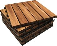 Decking Tiles Hardwood Wooden Interlocking Deck Tile Patio Balcony Roof Garden 30cm x 30cm x 2.5cm Square Hardwood Decking Tile (6)