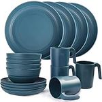 Shopwithgreen Plastic Plates and Bowls Set with Mugs, Unbreakable & Lightweight Dinnerware Set Service for 4, BPA-Free, Microwave & Dishwasher Safe (Blue)