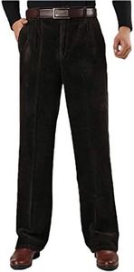 Flygo Mens Wale Stretch Expandable Waist Straight-Fit Corduroy Pant Non-Iron (44, Dark Green)