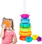 PracticeJQDEN Educational Baby Spinning Stacking Toy, Stacking Rings Baby Toy, Montessori Learning Toys for Toddlers, Fine Motor and Sensory Toys for Kids, Gift for Baby Girls Boys Age 12+ Months