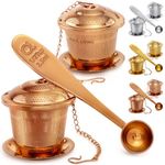 Tea Infuser Set of 2 with Tea Scoop & Drip Trays - 304 Stainless Steel Ultra Fine Mesh Loose Leaf Tea Strainer, Reusable Tea Steeper Basket for Rooibos, Green, Black, Herbal & Oolong Tea, etc