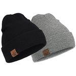 Winter Beanie Hats for Men and Women,Stretchy Daily Knit Hat,Gifts for Dad Mom (Black+Grey)