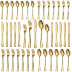 Gold Silverware Set, Mirror Polish 40-Piece Stainless Steel Flatware Set,Kitchen Utensil Set Service for 8,Tableware Cutlery Set for Home and Restaurant, Dishwasher Safe