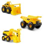 CAT Construction Toys, Mini Crew 3-Pack 7”, Push-Powered Yellow Construction Vehicle Toys, Includes Dump Truck, Wheel Loader, and Excavator for Kids and Toddlers Ages 2+