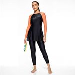 Boldfit Swimming Suit for Women 2 Piece Swim Suit Set for Women Full Body Swimming Costume for Women Stretchable Fit Swimwear for Women Sleeve Swimsuit for Women Polyspandex Swimming Dress Orange XL