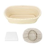 Clheatky Natural Rattan Oval Proofing Basket with Linen Lining & Scraper - 25x15x8 cm, Perfect for Artisan Bread Baking, Dough Rising, and Sourdough Proofing