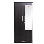 CASPIAN Engineered Wood Multipurpose 2 Door Wardrobe with Mirror | Wardrobe with 3 Drawers and Lock, 4 Shelves and Hanging Space for Clothes (Coffee Brown)